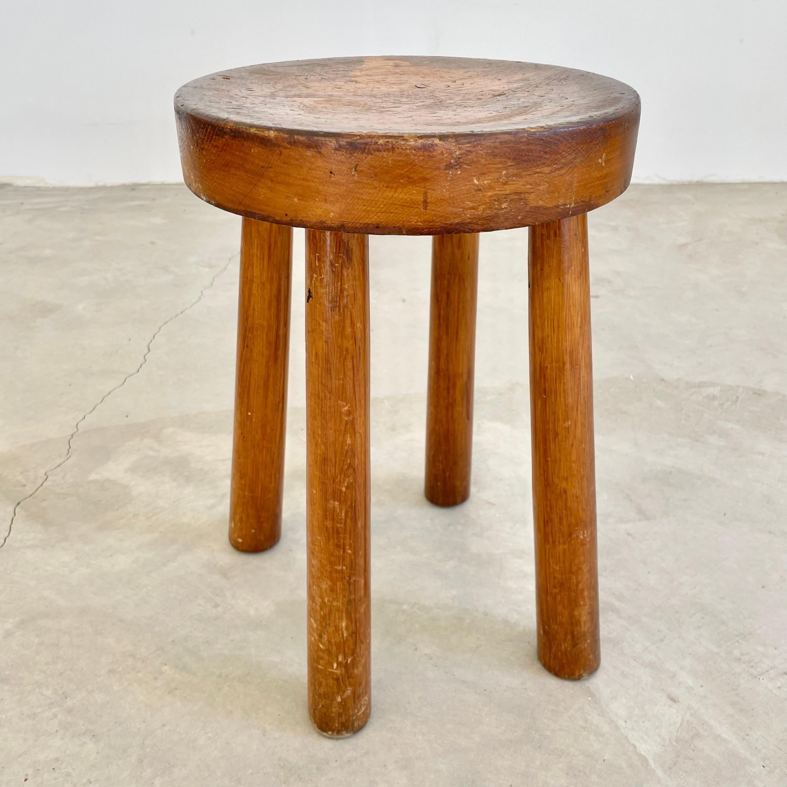 Perriand style Chunky Wood Stool, 1960s France 4