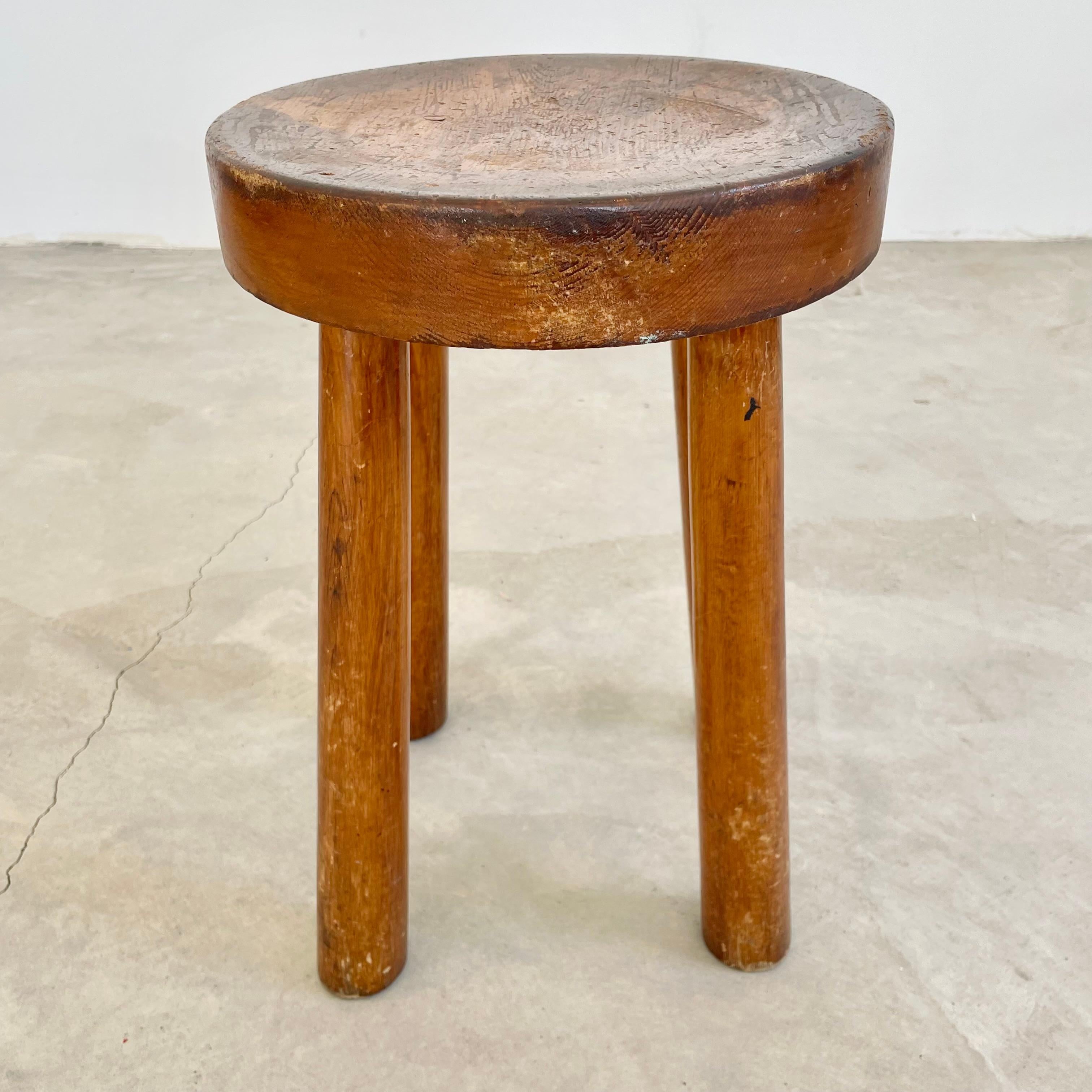 Perriand style Chunky Wood Stool, 1960s France 5