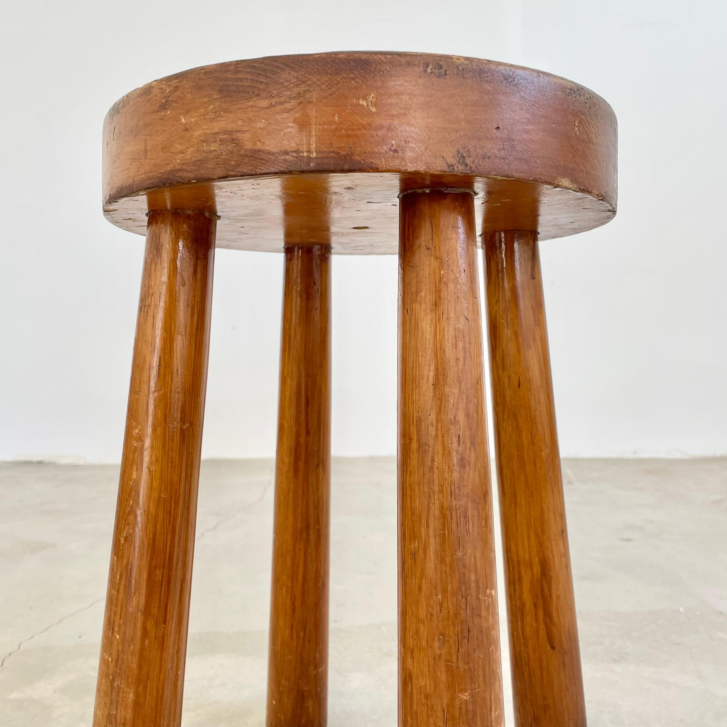 Brutalist Perriand style Chunky Wood Stool, 1960s France