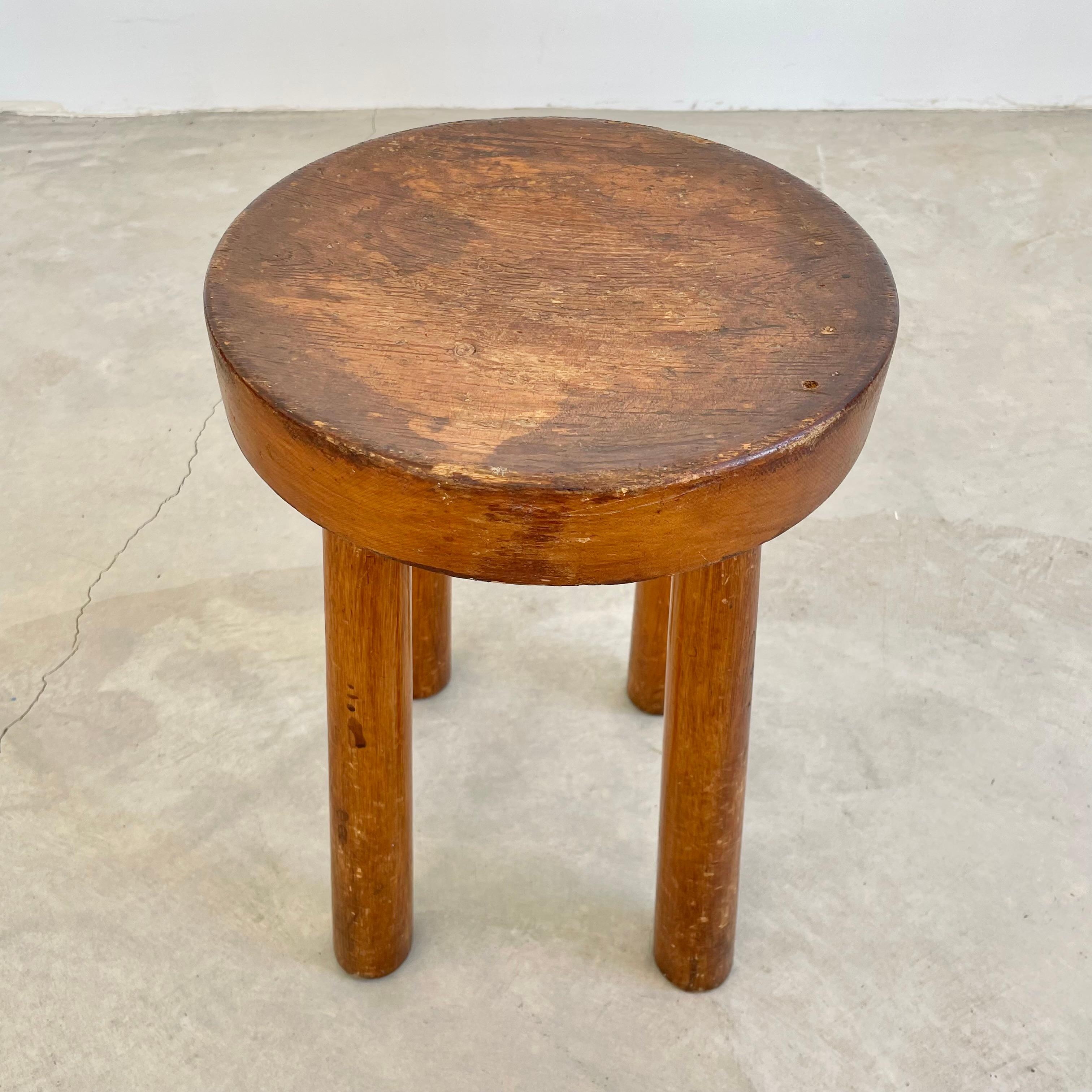 French Perriand style Chunky Wood Stool, 1960s France
