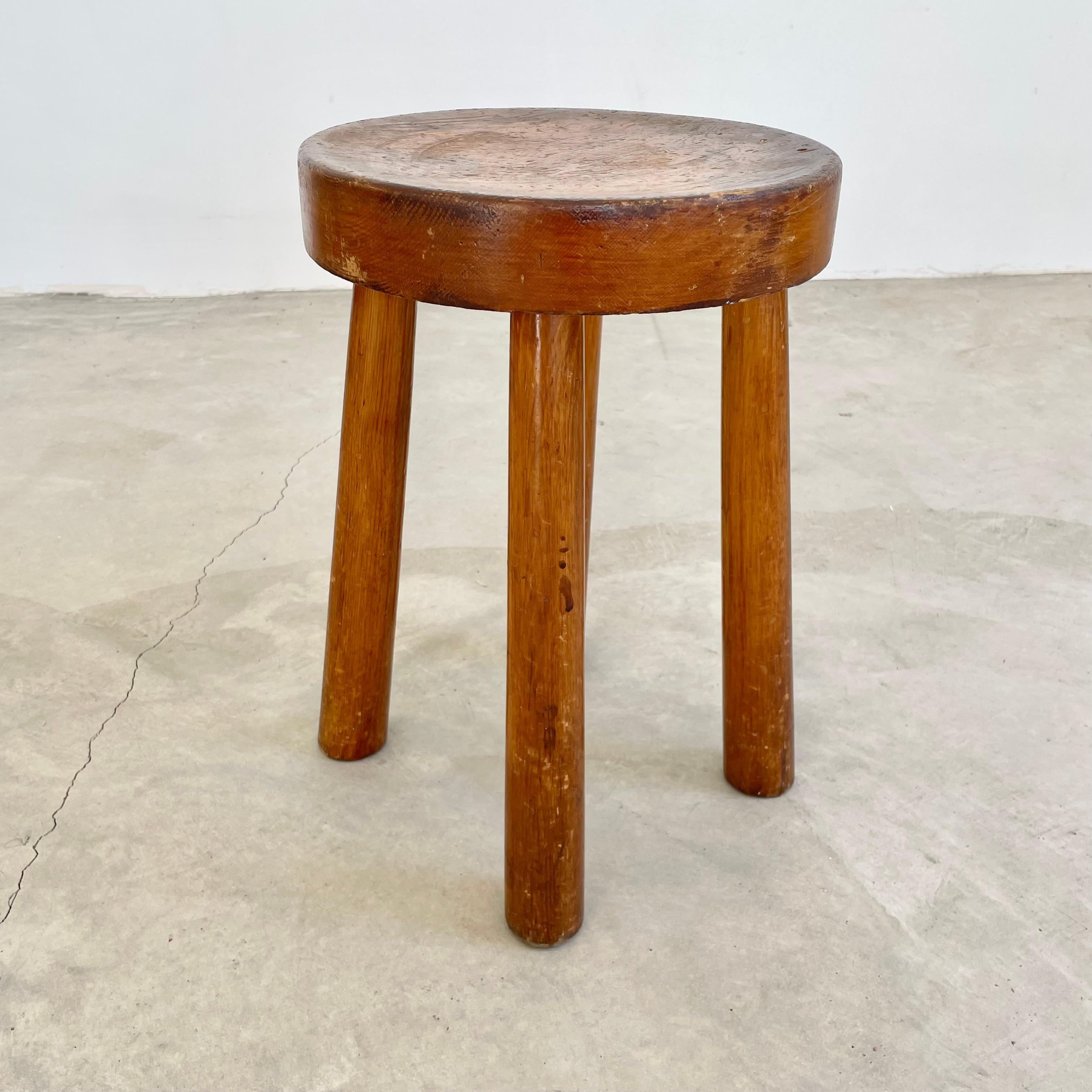 Perriand style Chunky Wood Stool, 1960s France In Good Condition In Los Angeles, CA