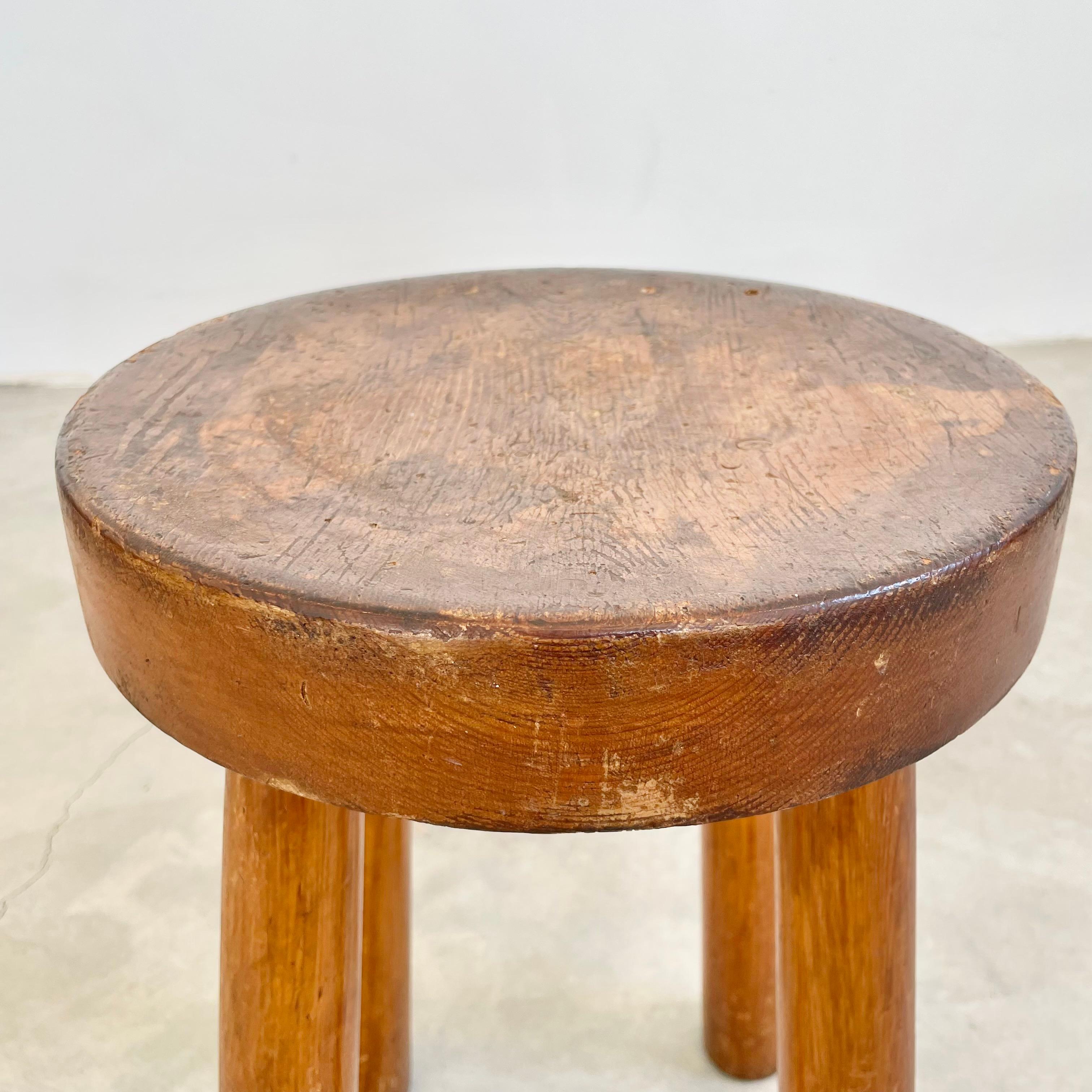 Perriand style Chunky Wood Stool, 1960s France 1