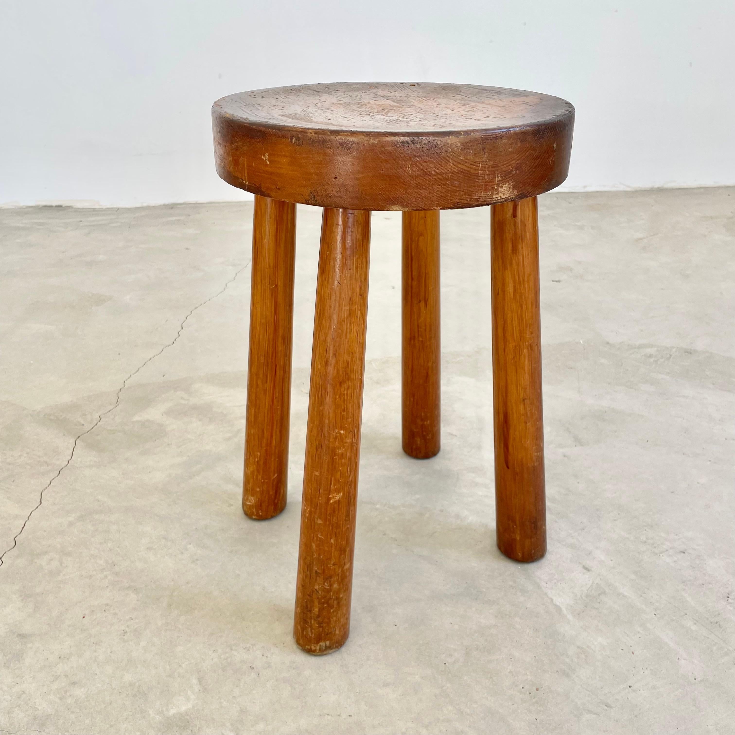 Perriand style Chunky Wood Stool, 1960s France 2