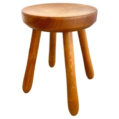 Perriand Style Chunky Wood Stool, 1960s France
