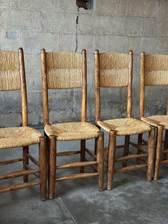 Perriand Style French Rush Dining Chairs, Set of 4