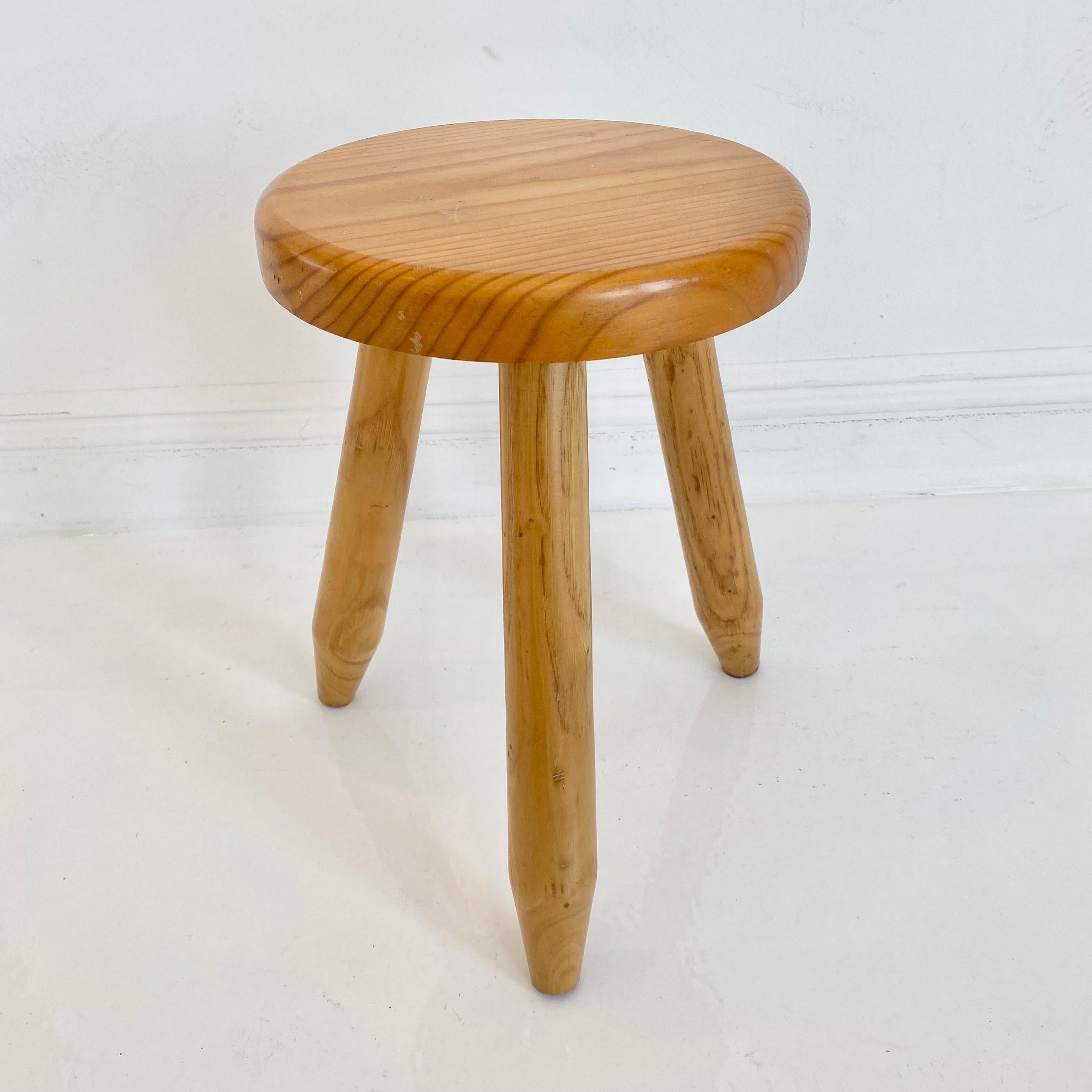 French Perriand Style Pine Tripod Stool For Sale