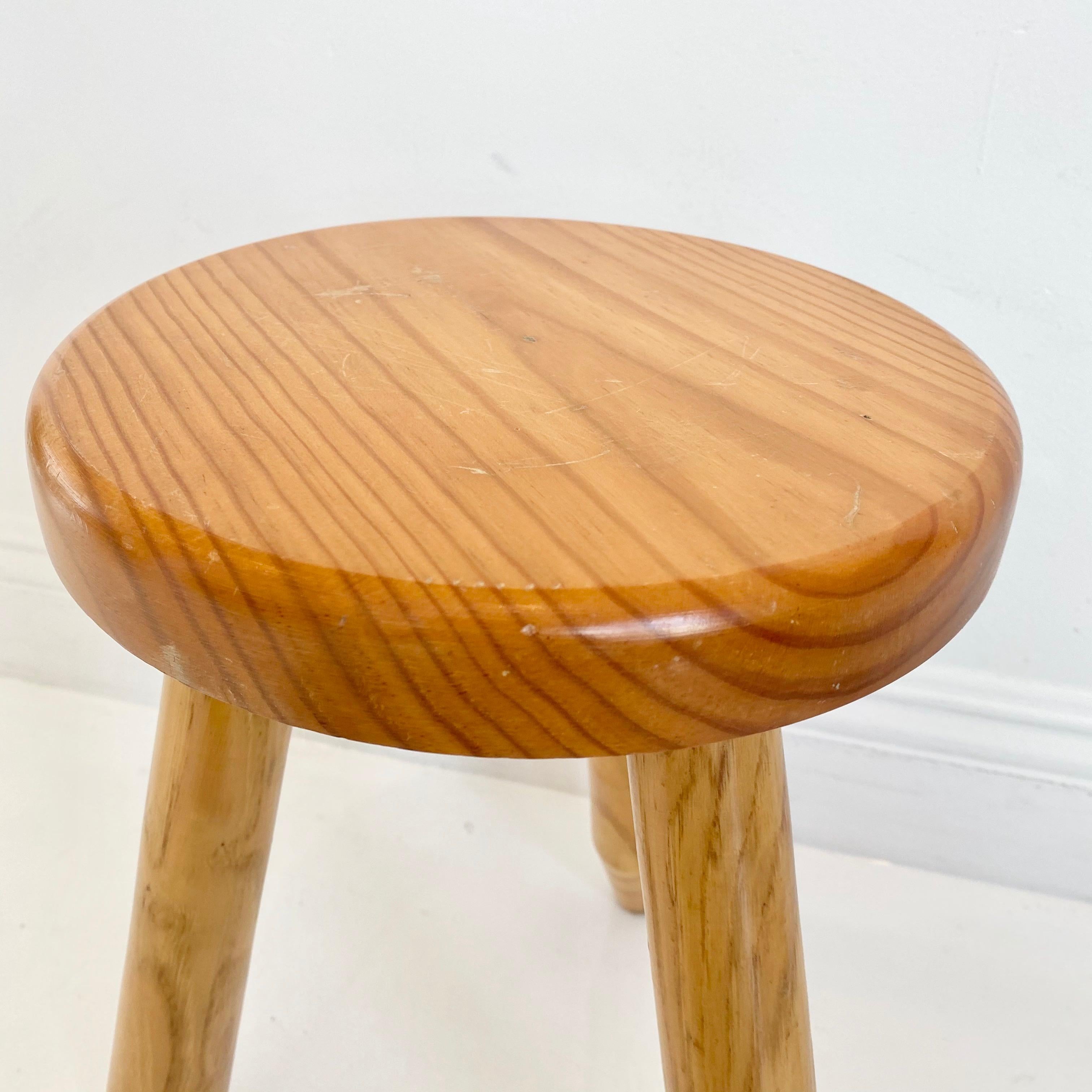 Wood Perriand Style Pine Tripod Stool For Sale