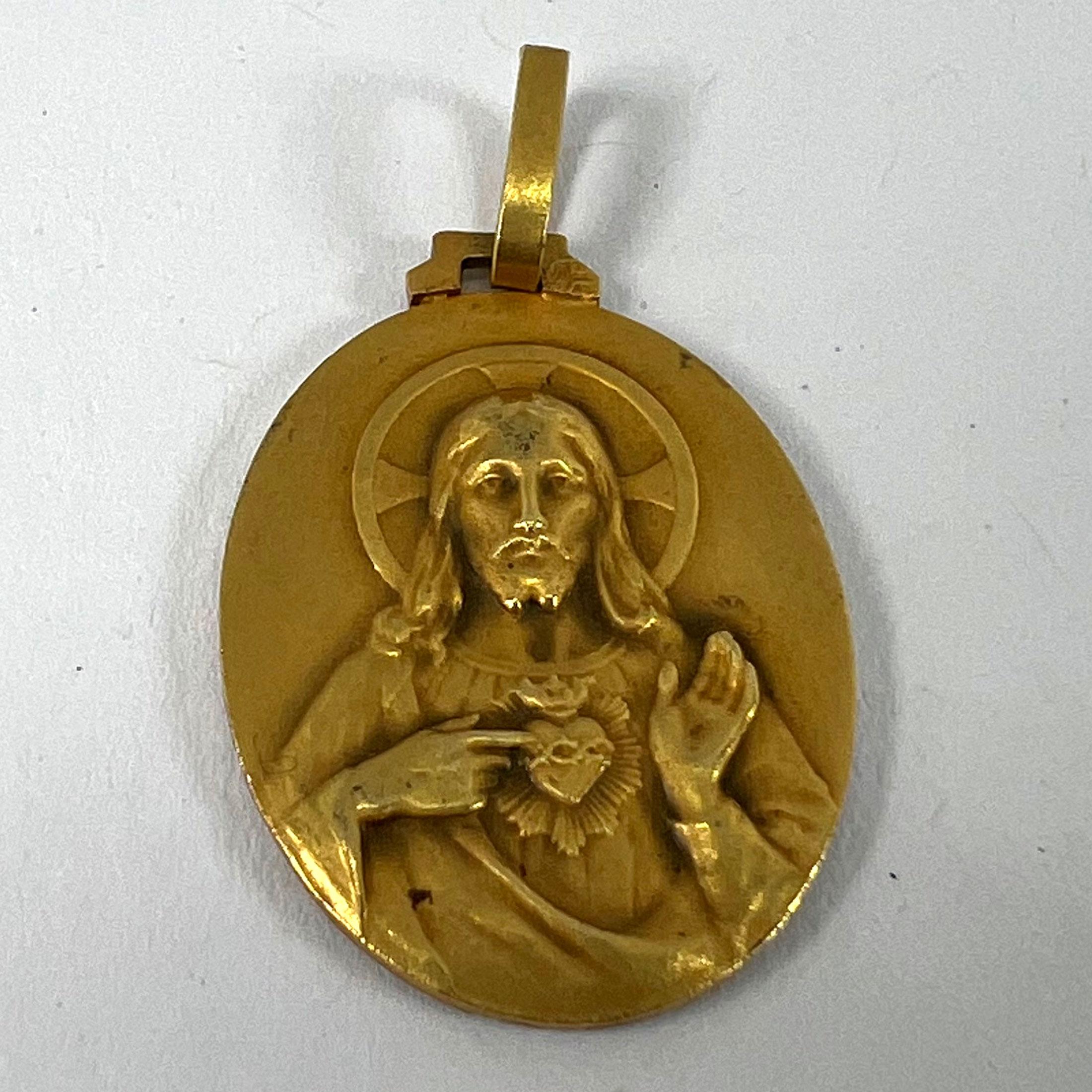 Perriat French Sacred Heart Madonna und Child 18K Yellow Gold Medal Anhänger im Angebot 8