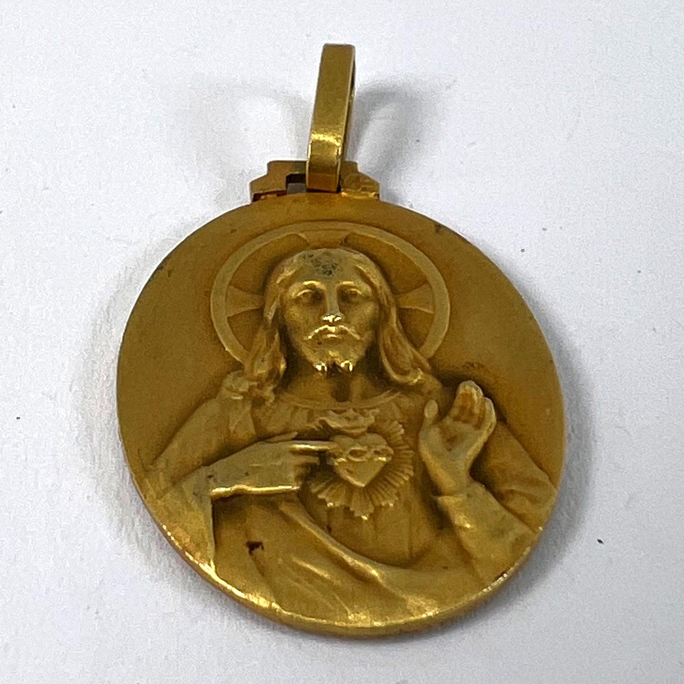 Perriat French Sacred Heart Madonna und Child 18K Yellow Gold Medal Anhänger im Angebot 9