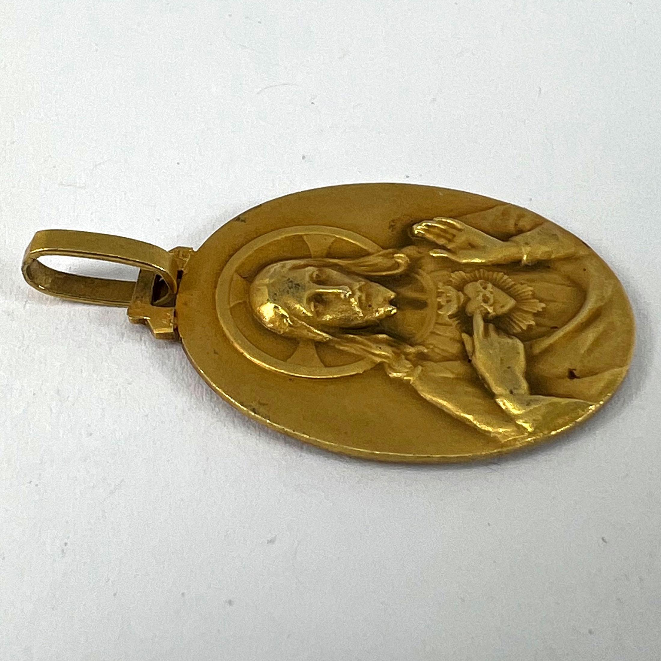 Perriat French Sacred Heart Madonna und Child 18K Yellow Gold Medal Anhänger im Angebot 10
