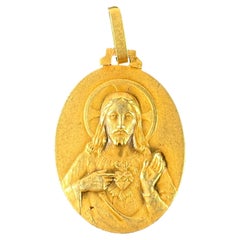 Perriat French Sacred Heart Madonna und Child 18K Yellow Gold Medal Anhänger