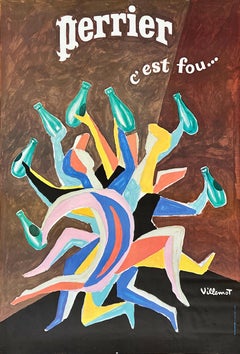 PERRIER C'EST FOU Original Vintage French Advertising Poster VILLEMOT 47" x 69"