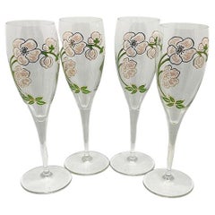 Perrier-jouët Art Nouveau French Hand Painted Floral Champagne Flutes, Set 4