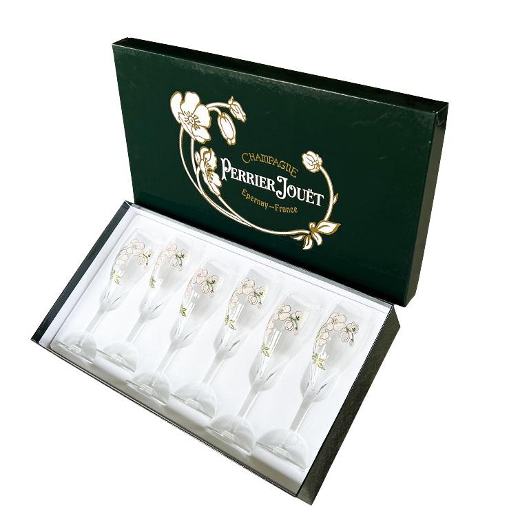 Cristal Ensemble de 6 verres à champagne Art Nouveau français peints à la main à motifs floraux, par Perrier-jout