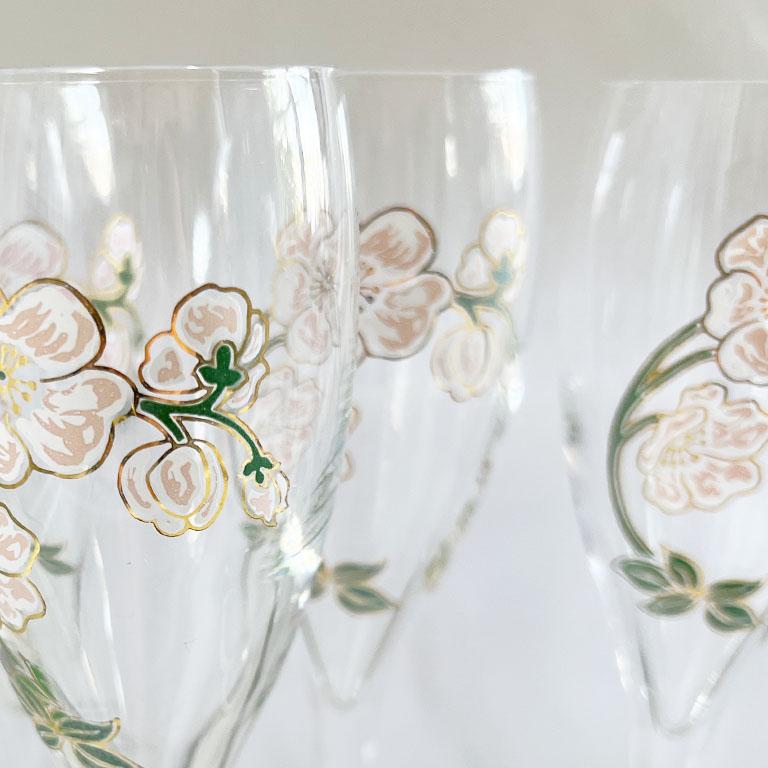 Perrier-jouët Art Nouveau French Hand Painted Floral Champagne Glasses, Set 6 In Excellent Condition In Oklahoma City, OK