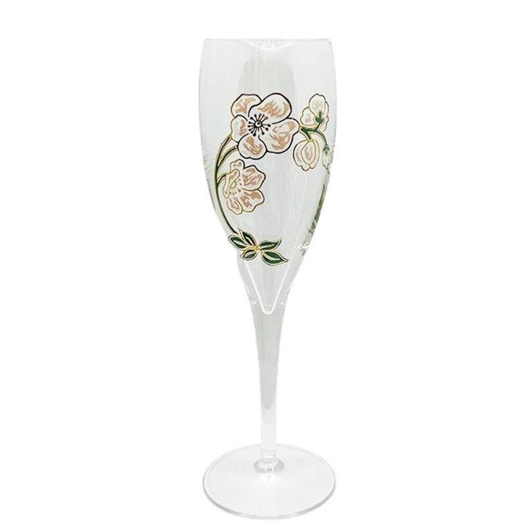 20th Century Perrier-jouët Art Nouveau French Hand Painted Floral Champagne Glasses, Set 6