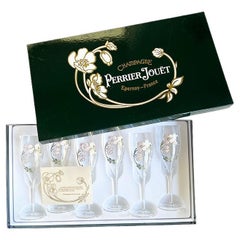 Vintage Perrier-jouët Art Nouveau French Hand Painted Floral Champagne Glasses, Set 6