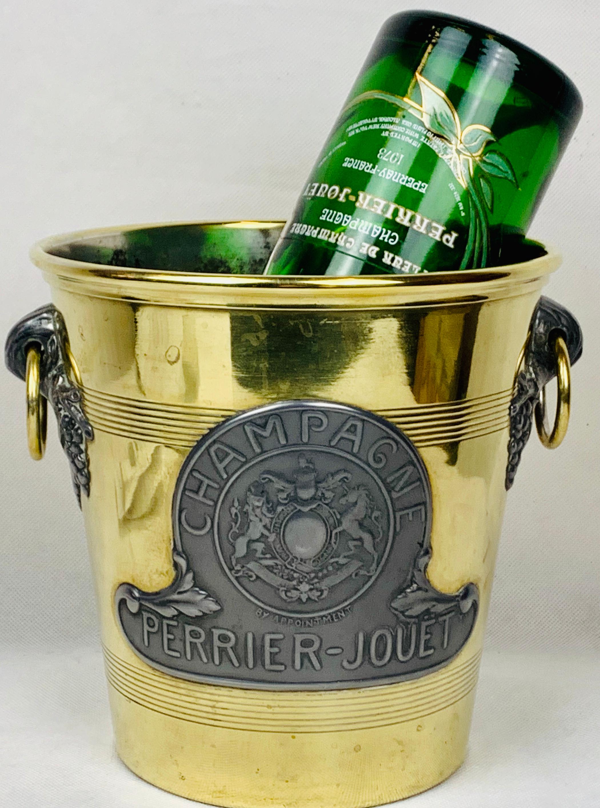 French  Antique Perrier-Jouet Champagne Cooler in Brass and Pewter Made by Argit, Paris