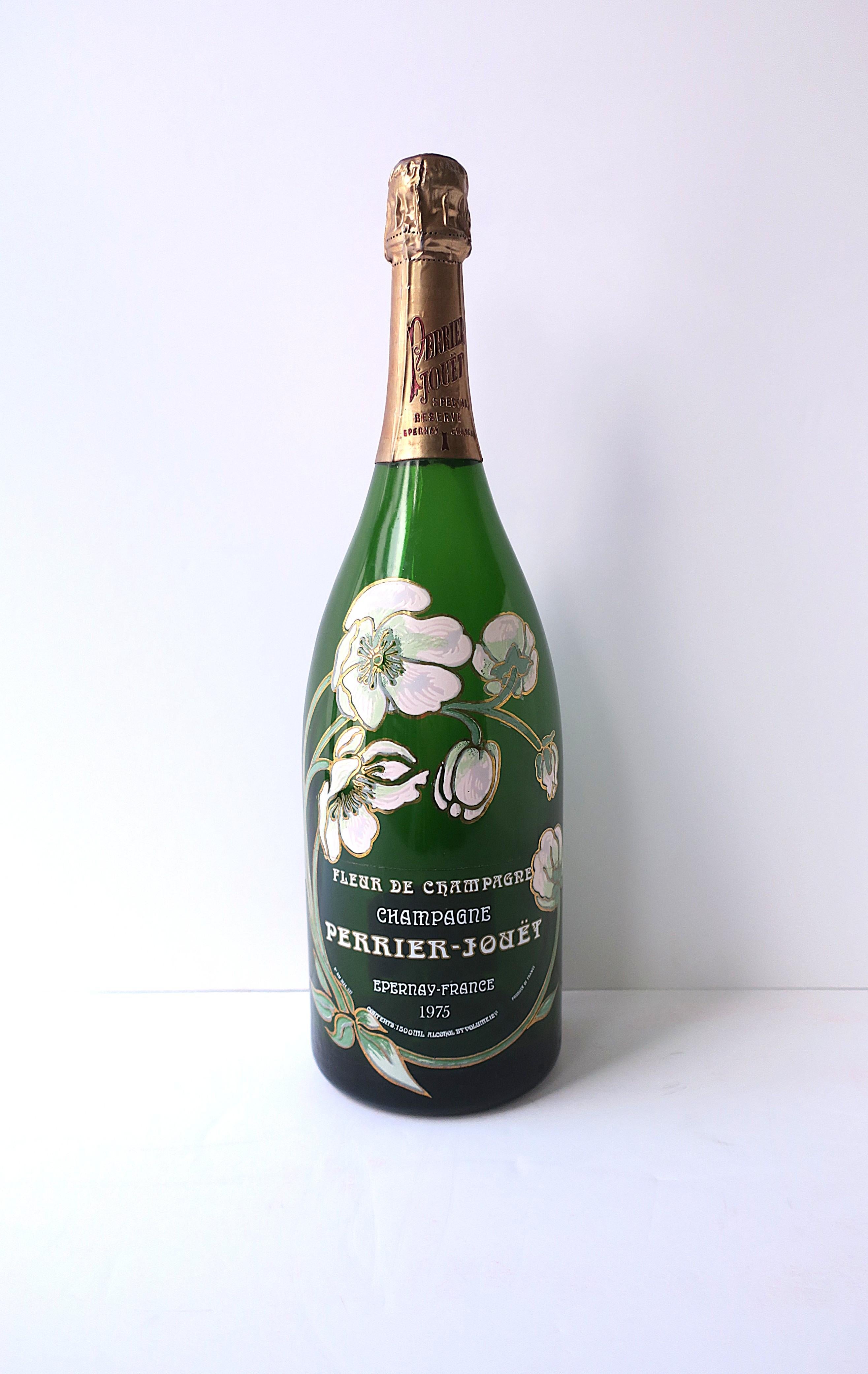 A beautiful vintage Perrier-Jouet 'Special Reserve' Magnum Champagne bottle, Art Nouveau style, Epernay, France, 1975, late-20th century. A sealed/unopened, empty, vintage Perrier-Jouet Magnum Champagne bottle with iconic Art Nouveau design of