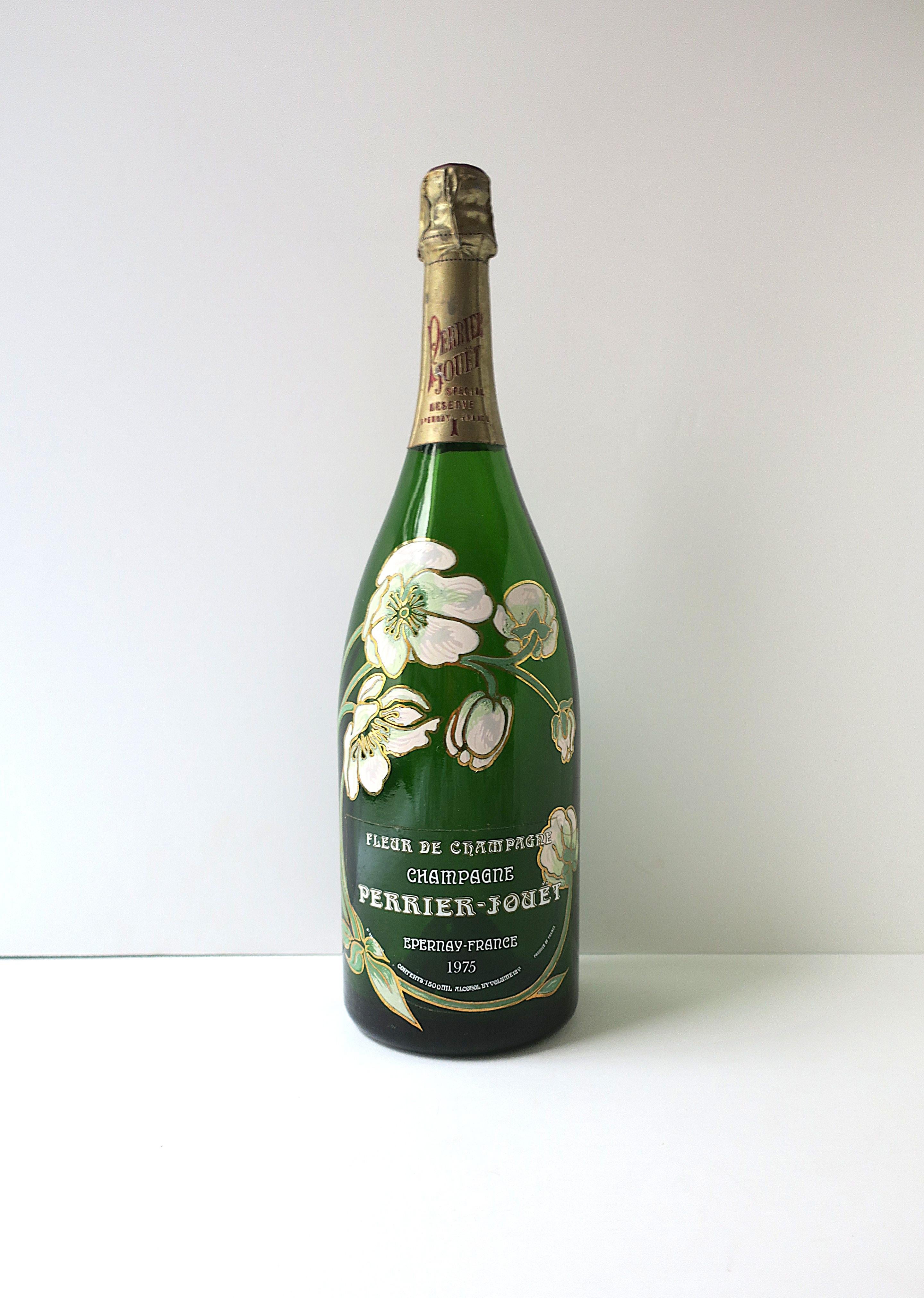 A beautiful vintage Perrier-Jouet 'Special Reserve' Magnum Champagne bottle, Art Nouveau style, Epernay, France, 1975, late-20th century. A sealed/unopened, empty, vintage Perrier-Jouet Magnum Champagne bottle with iconic Art Nouveau design of