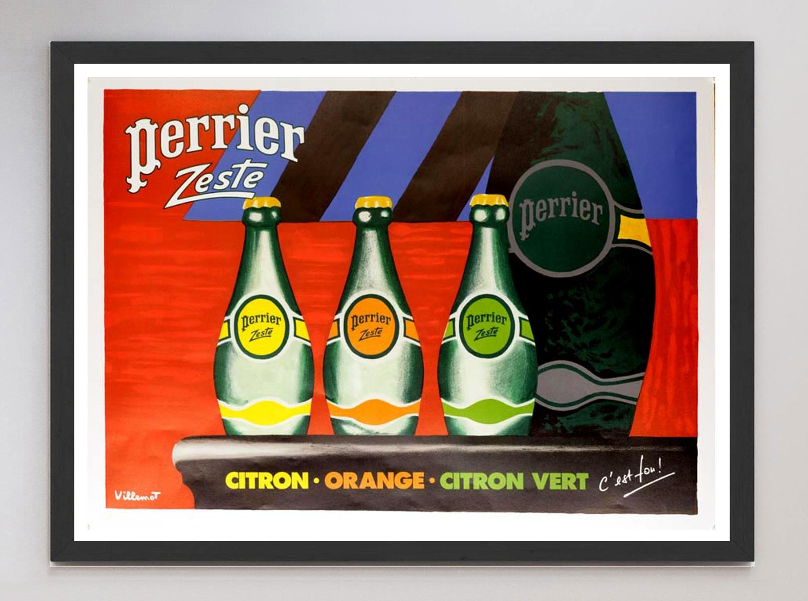 This beautiful art deco piece for Perrier was designed by the iconic poster and graphic designer Bernard Villemot. Best known for his collaborations with the likes of Orangina, Bally, Air France and of course Perrier, he is known as one of the