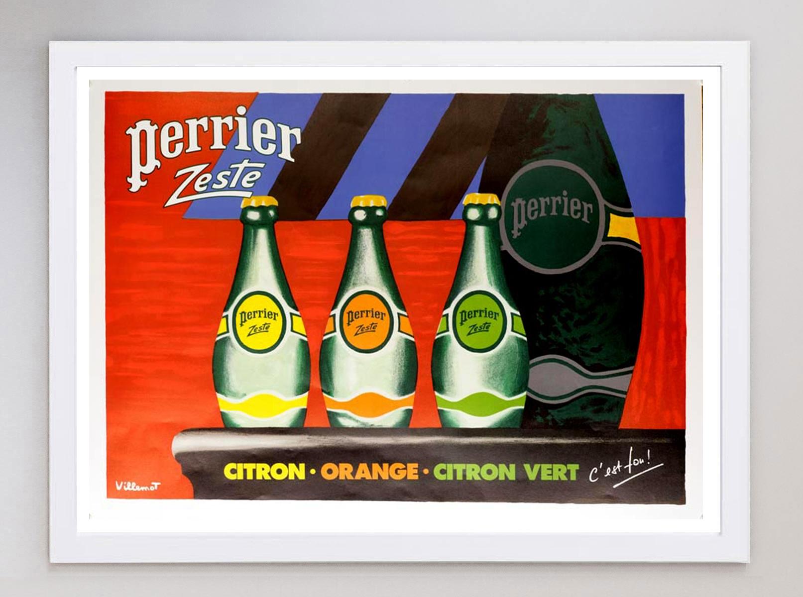 Affiche vintage d'origine Perrier - Zeste 1987 Bon état - En vente à Winchester, GB