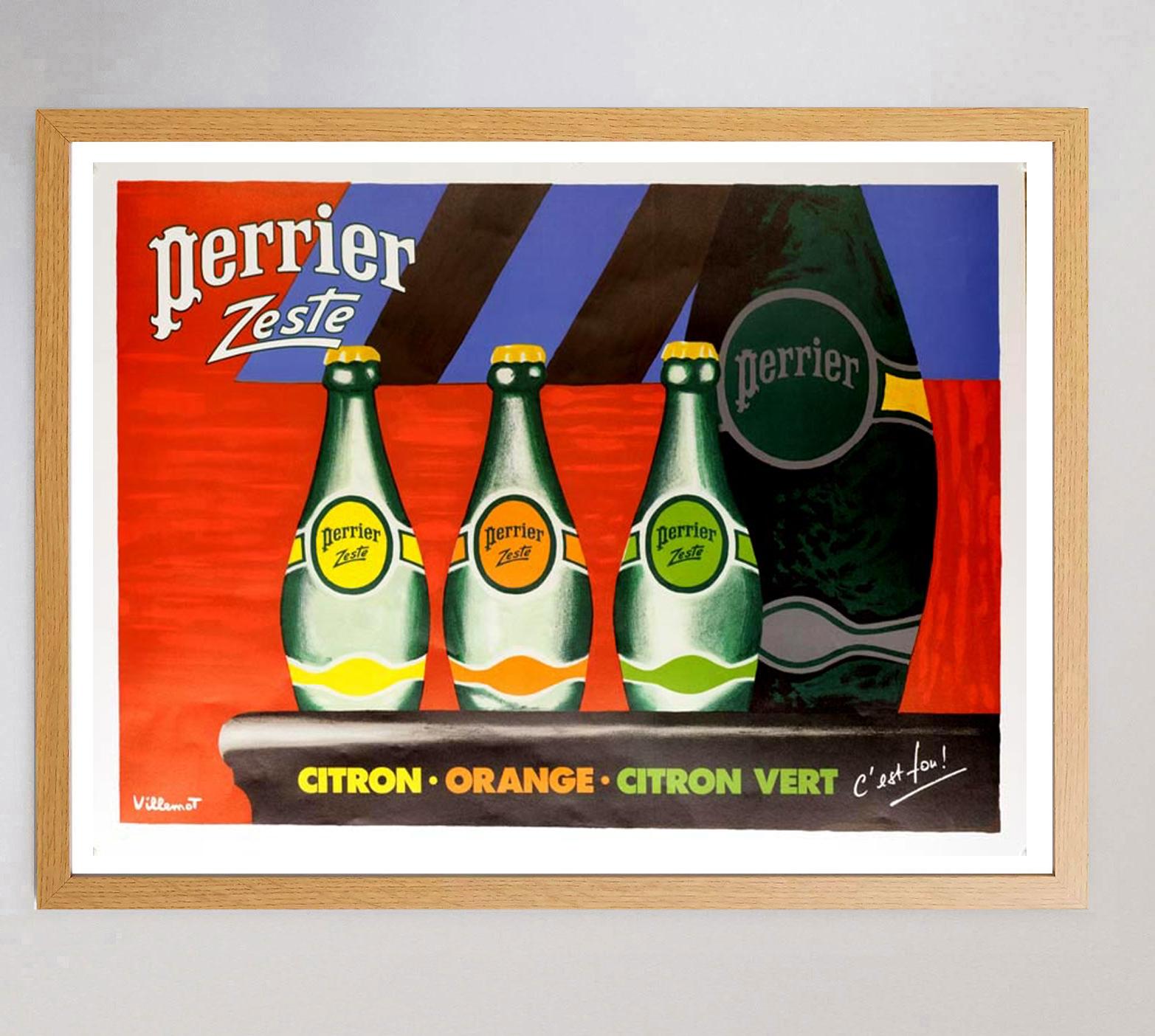 Fin du 20e siècle Affiche vintage d'origine Perrier - Zeste 1987 en vente
