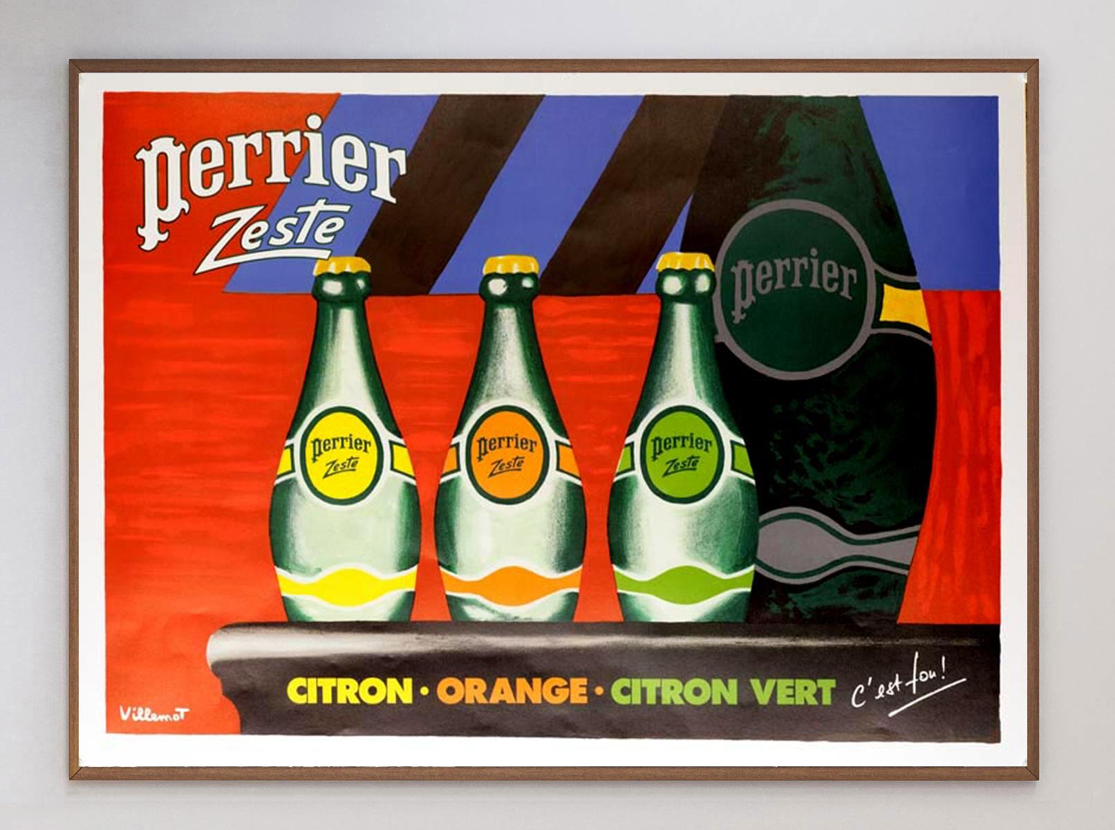 Lin Affiche vintage d'origine Perrier - Zeste 1987 en vente