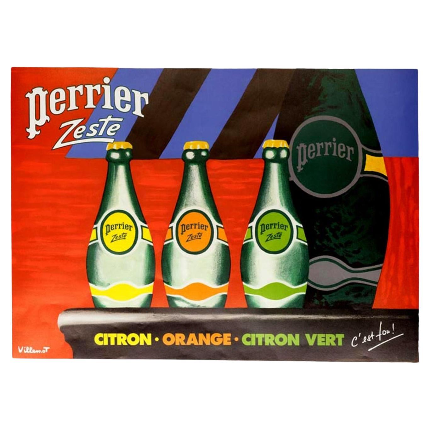 Affiche vintage d'origine Perrier - Zeste 1987