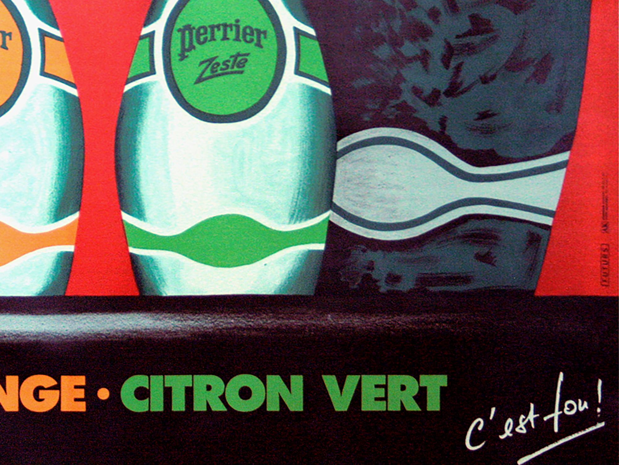 20th Century PERRIER ZESTE, 1987  Vintage French Beverage, Drink Advertising Poster, VILLEMOT