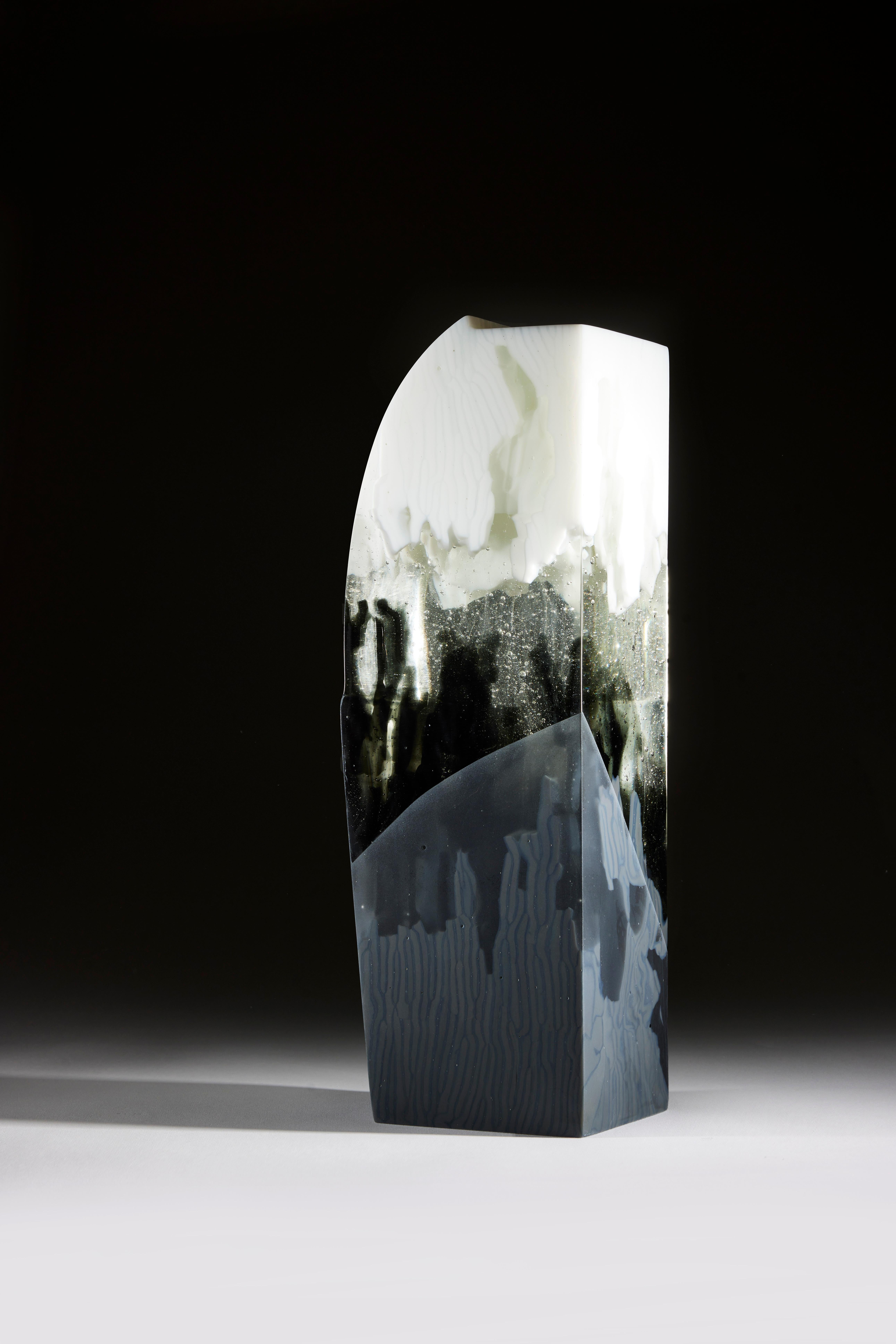 Glass Sculpture Névé One Made in France One of Kind - Black Abstract Sculpture by Perrin & Perrin
