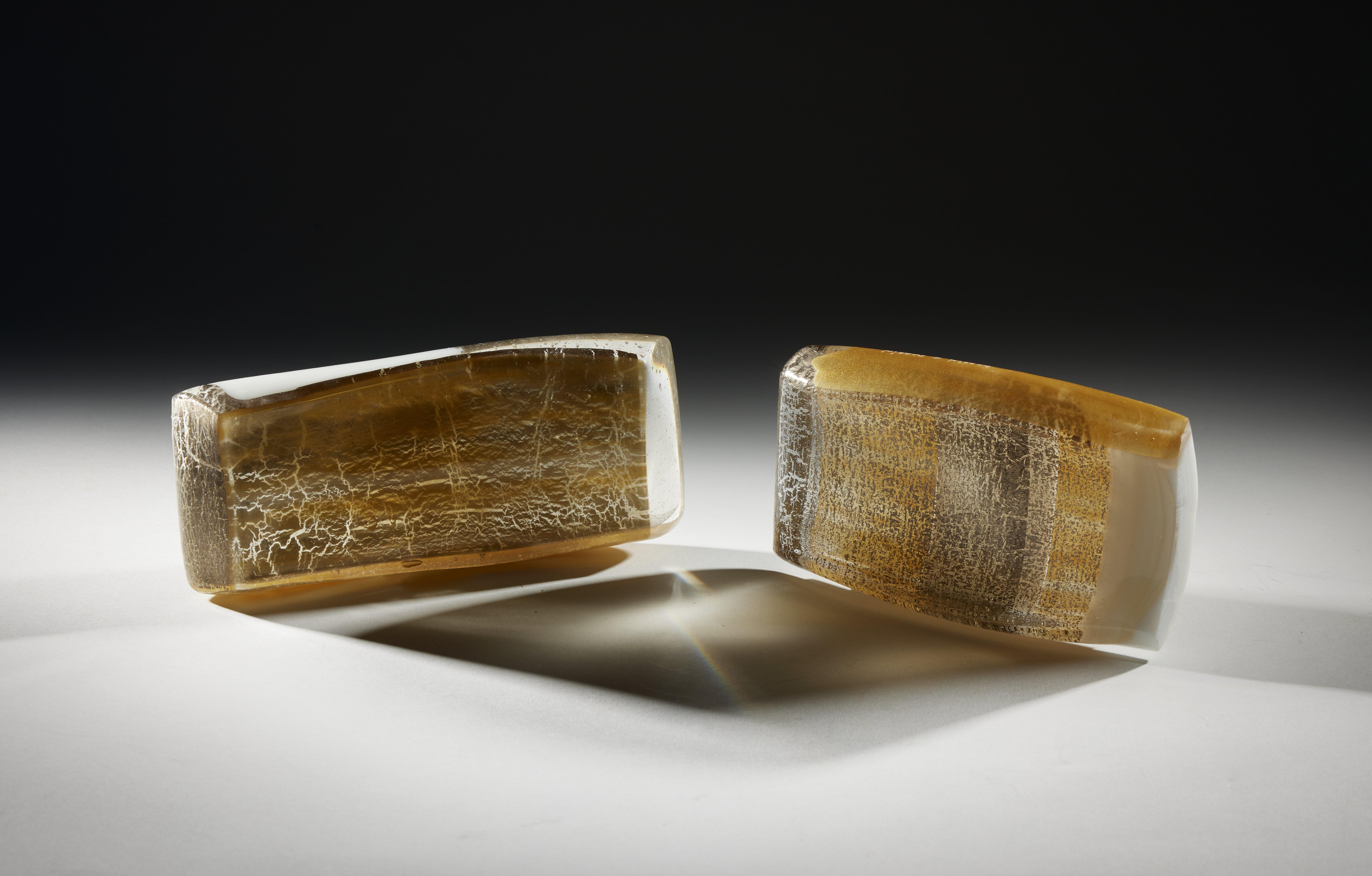 Glass Sculptural Installation Splash Two Made in France One of a Kind - Beige Abstract Sculpture by Perrin & Perrin