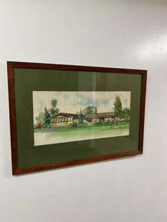 Perrin Architectural Rendering with Green Matte in Wood Frame