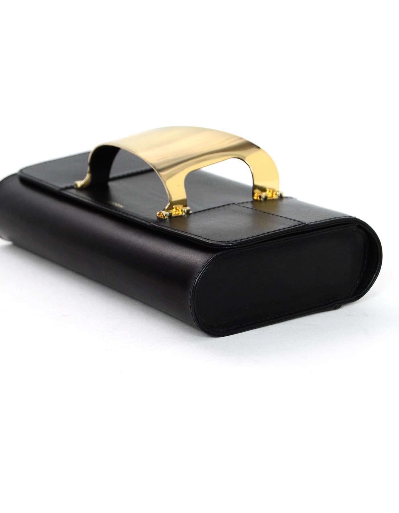Perrin Black Calfskin Leather/Goldtone L'Eiffel Right Hand Glove Clutch Bag In Excellent Condition In New York, NY