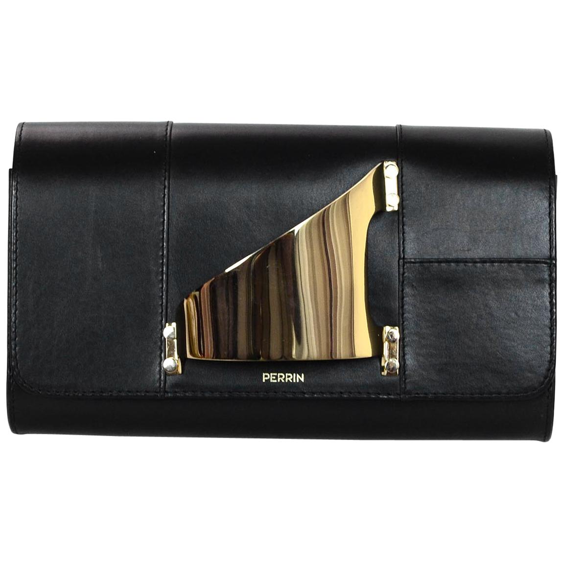 Perrin Black Calfskin Leather/Goldtone L'Eiffel Right Hand Glove Clutch Bag