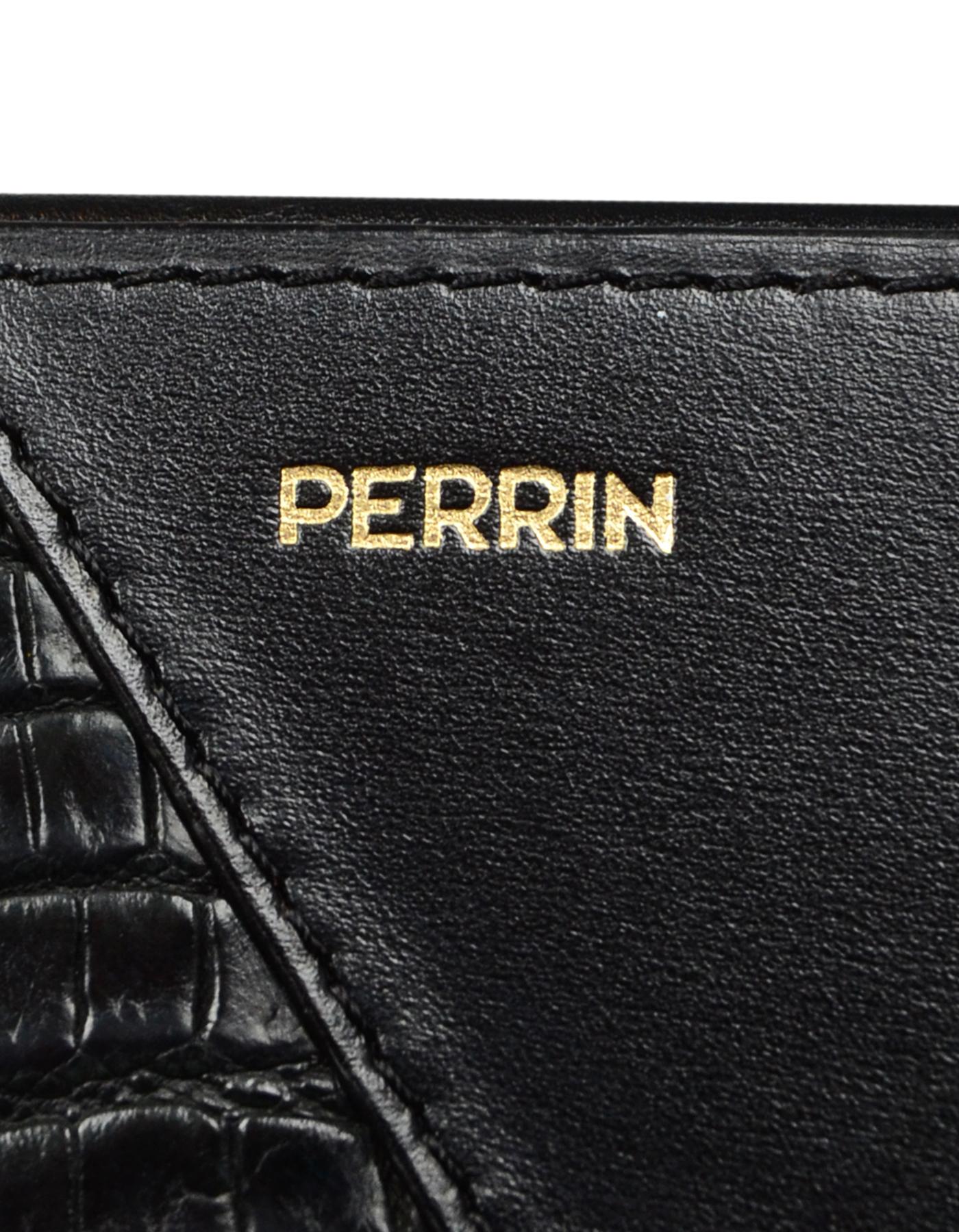 Perrin Black Crocodile/ Smooth Leather Box Cuff Clutch Bag 2