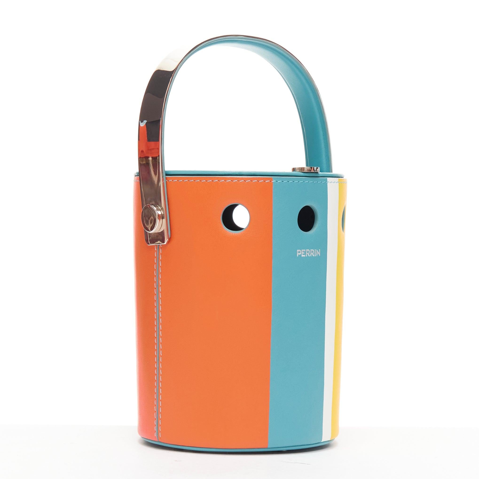 PERRIN Le Mini Seau multicolor colorblock silver logo bucket shoulder bag In Good Condition In Hong Kong, NT