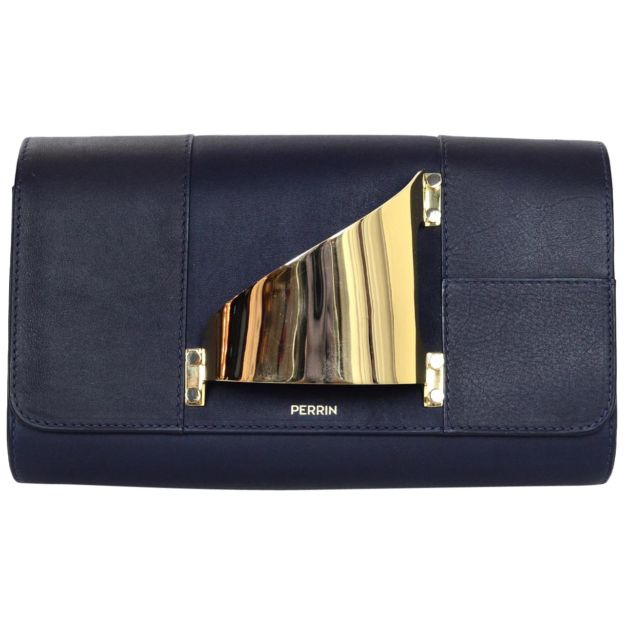 Perrin Navy Calfskin Leather/Goldtone L'Eiffel Right Hand Glove Clutch Bag