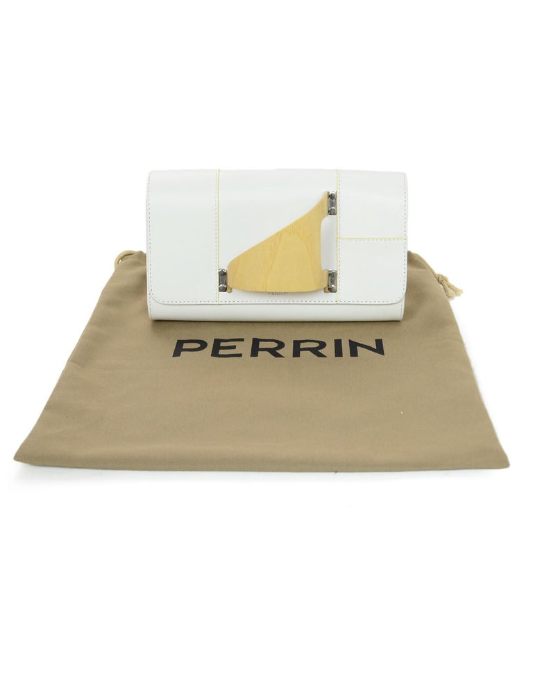 Perrin White Calfskin Leather/Wood L'Eiffel Right Hand Glove Clutch Bag ...