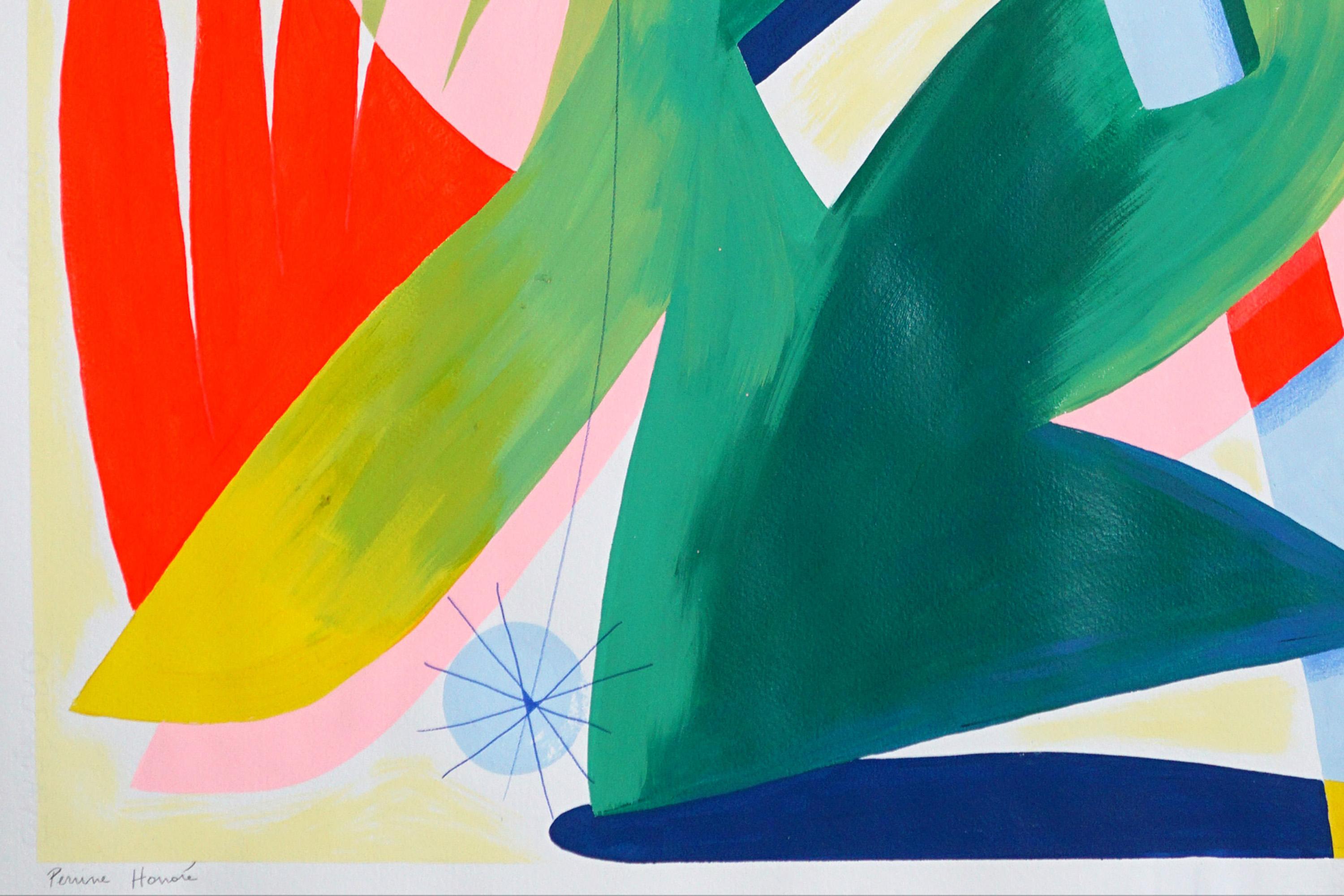 Una passeggiata nella fantasia, figure astratte e piante, pittura surreale dai toni vivaci in vendita 3
