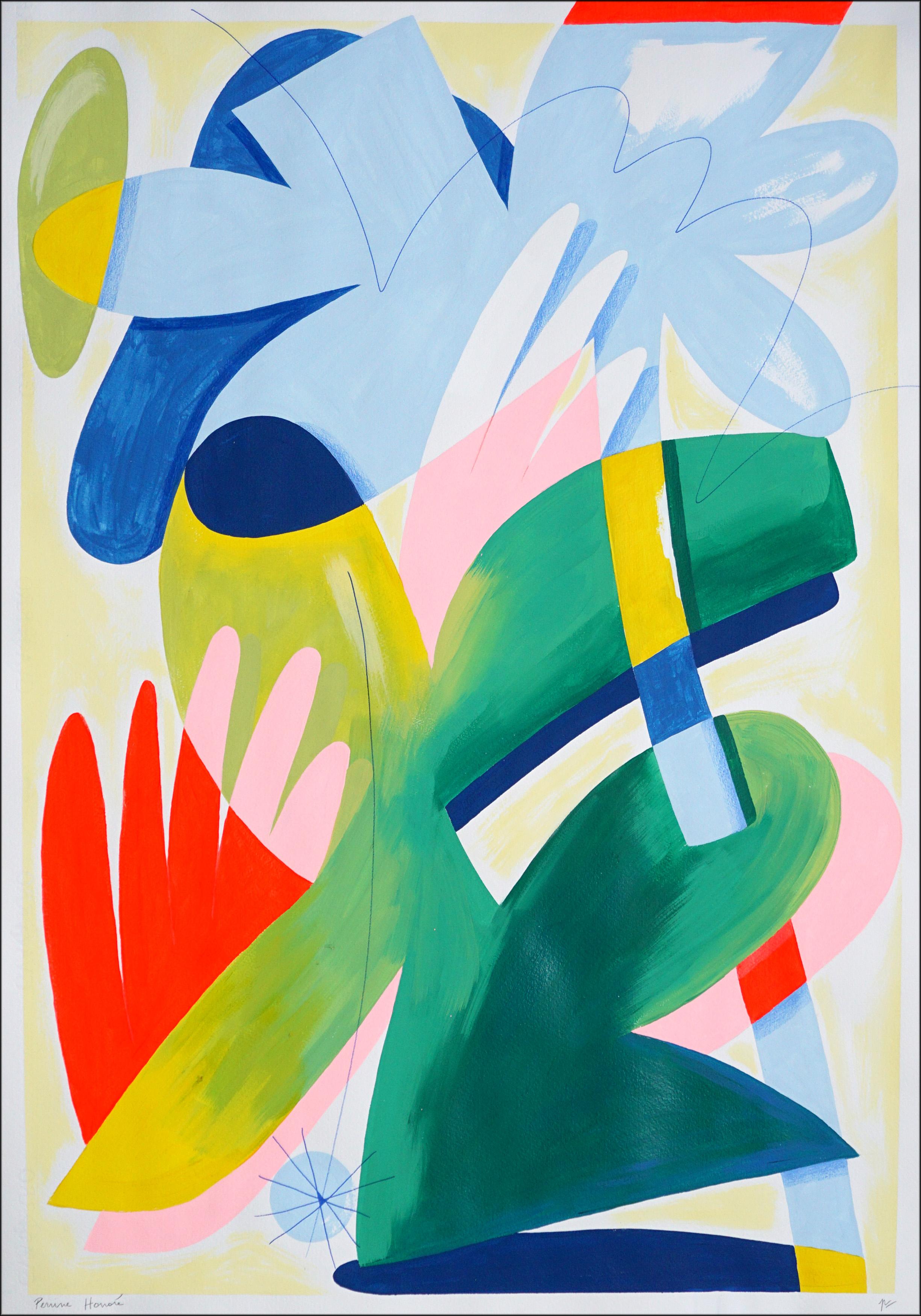 Ein Spaziergang in der Fantasie, Abstrakte Figuren und Pflanzen, Surreale Malerei in Vivid Tones