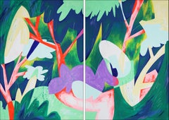 Abstract Forest, Painting Diptych, Modern Impressionist Landscape in Deep Green