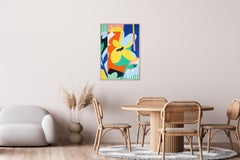 Patrones Abstractos Pintura Botánica, Formas Flor, Azul, Amarillo, Papel