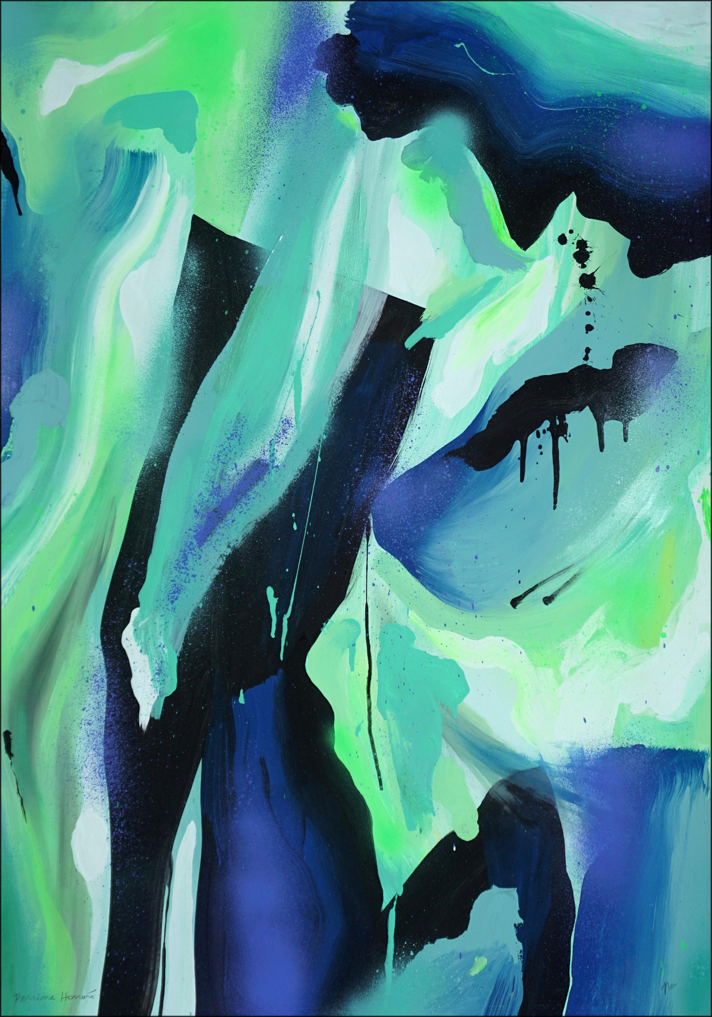 Perrine Honoré Abstract Painting - Aurora Borealis Painting, Abstract Ethereal Landscape, Green Northern Lights