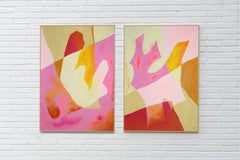 Memoria del corpo, forme organiche stratificate in rosa e giallo, dittico astratto su carta