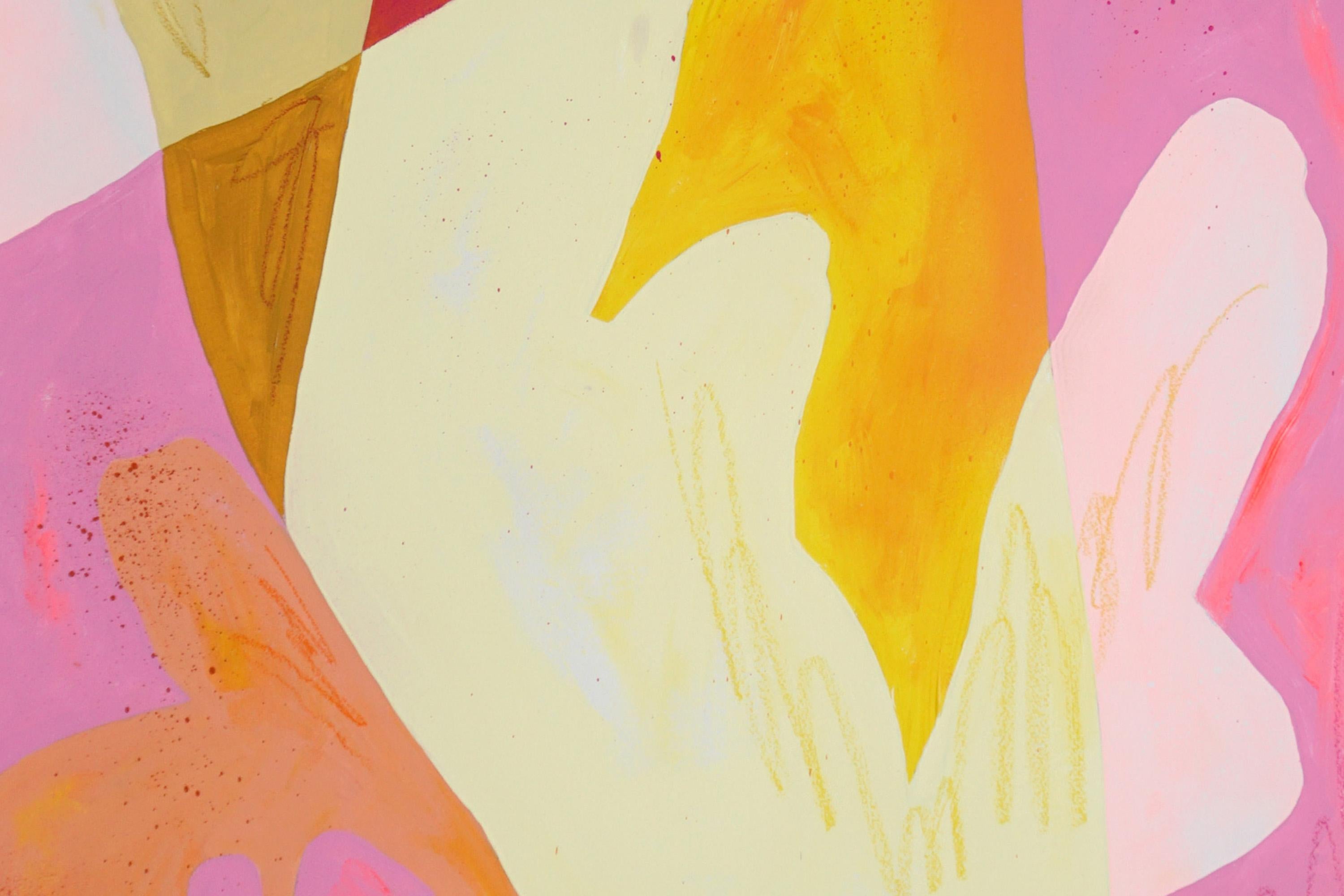 Body Memory, Organic Layered Forms in Pink and Yellow, Abstract Diptych on Paper For Sale 3