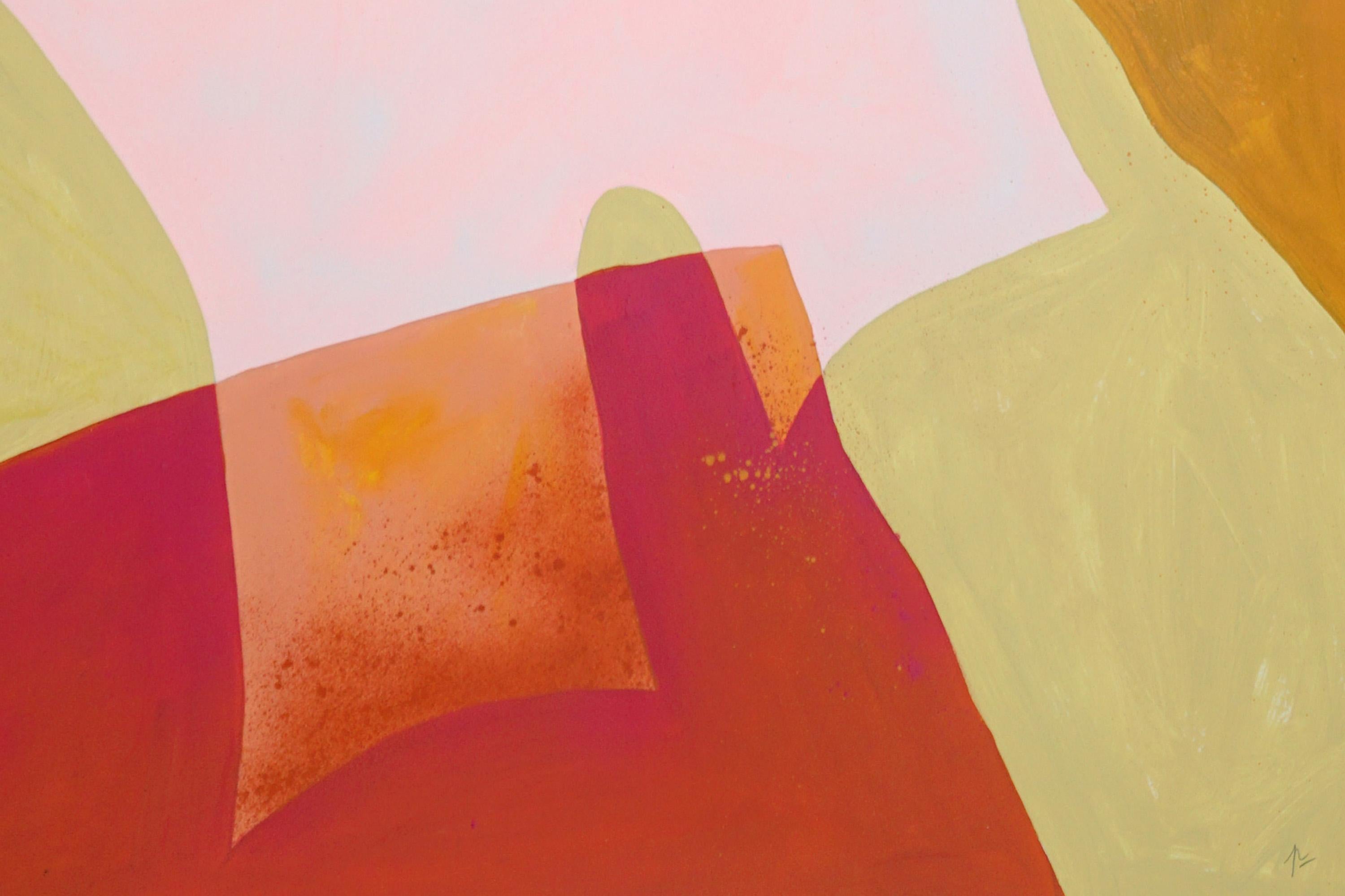 Body Memory, Organic Layered Forms in Pink and Yellow, Abstract Diptych on Paper For Sale 4