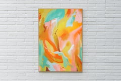 Peinture colorée, abstraction gestuelle, tons atmosphériques du coucher de soleil sur papier