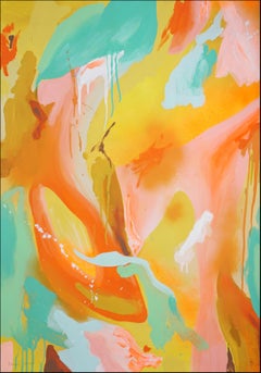 Peinture colorée, abstraction gestuelle, tons atmosphériques du coucher de soleil sur papier