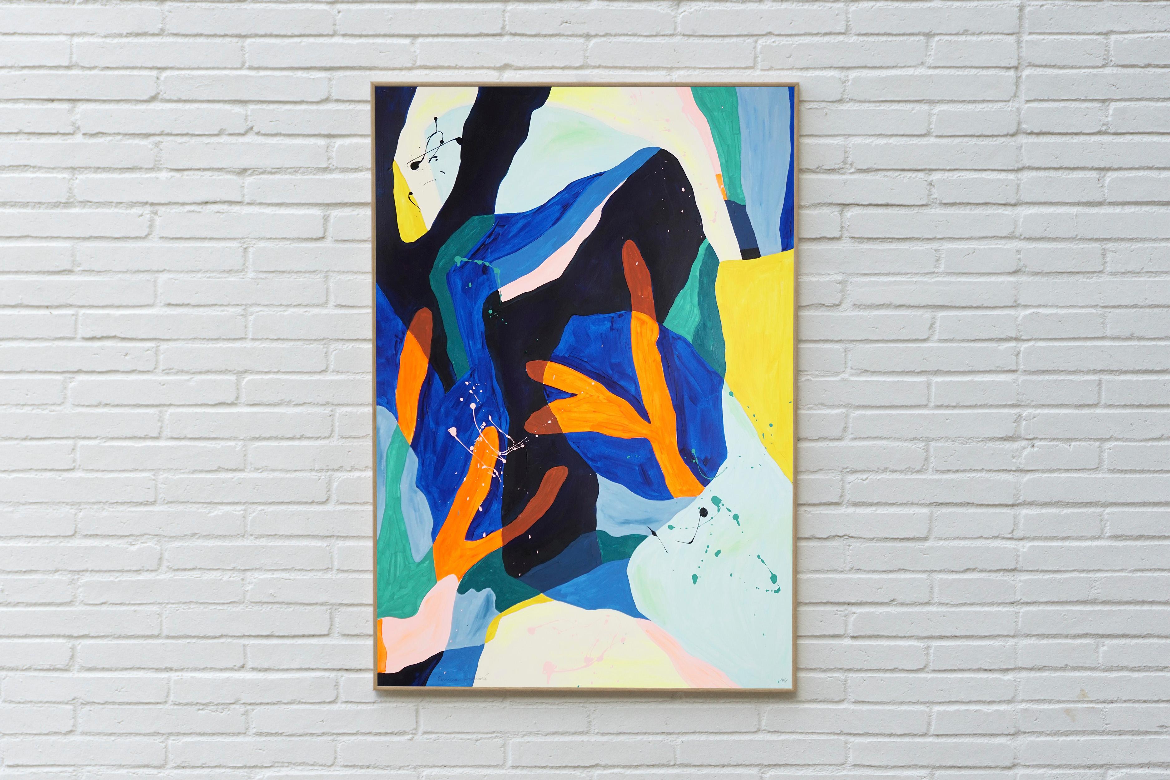 Coral Pieces, Abstract Seascape, Urban Design Style, Dark Tones on Paper, 2025 - Painting de Perrine Honoré